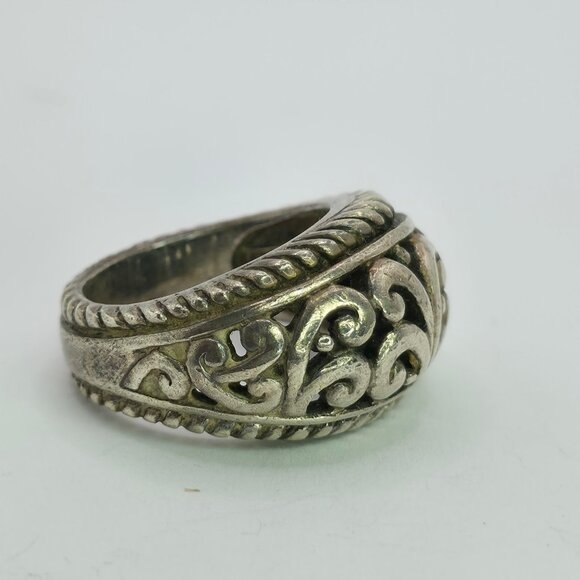Vintage Sterling Silver 925 Ornate Engraved Dome Band Ring Size 8 - Picture 3 of 9